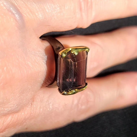 Knockout large Fluorite Solitaire Emerald cut ring sz 7.5 - Picture 10 of 12